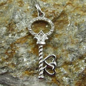 Vintage Sterling Diamond Heart Key Pendant